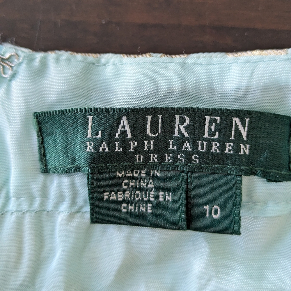 LAUREN Ralph Lauren semi-formal Dress Blue Silver brocade geometric 10 - Picture 8 of 8